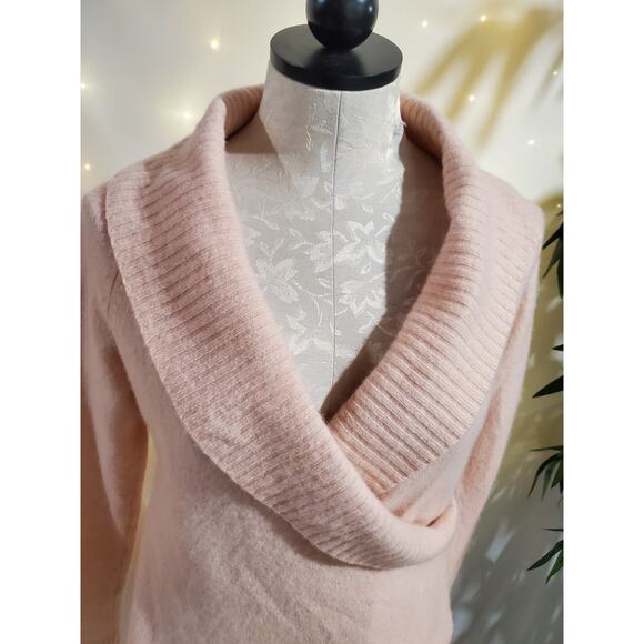 Ann Taylor LOFT Wool Angora Cashmere Ribbed Shawl Faux Wrap Sweater Size M Pink - Picture 5 of 9